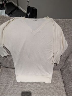 New York & Company Cream Knit V-Neck Sweater
